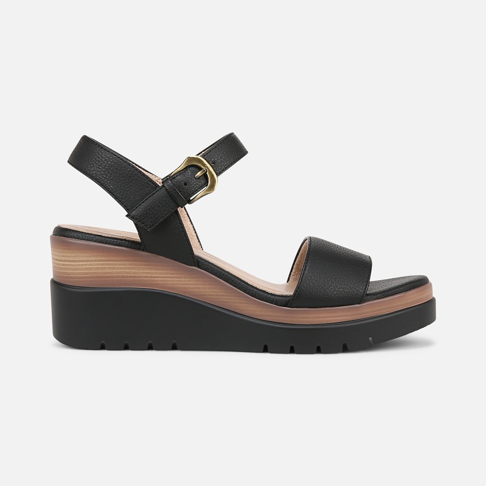 Naturalizer SOUL Graciela Wedge Sandal - Black Faux Leather
