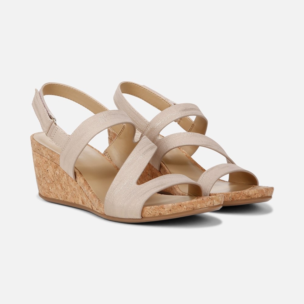 Naturalizer Adria Wedge Sandal - Fawn Beige Faux Leather