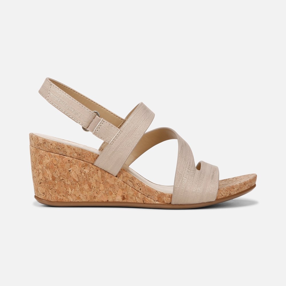 Naturalizer Adria Wedge Sandal - Fawn Beige Faux Leather