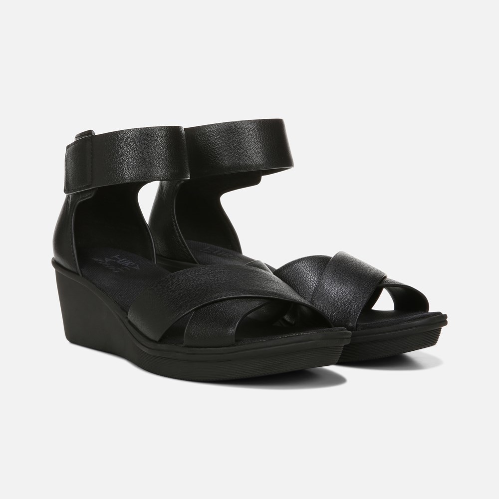 Naturalizer Riviera Wedge Sandal - Black Leather