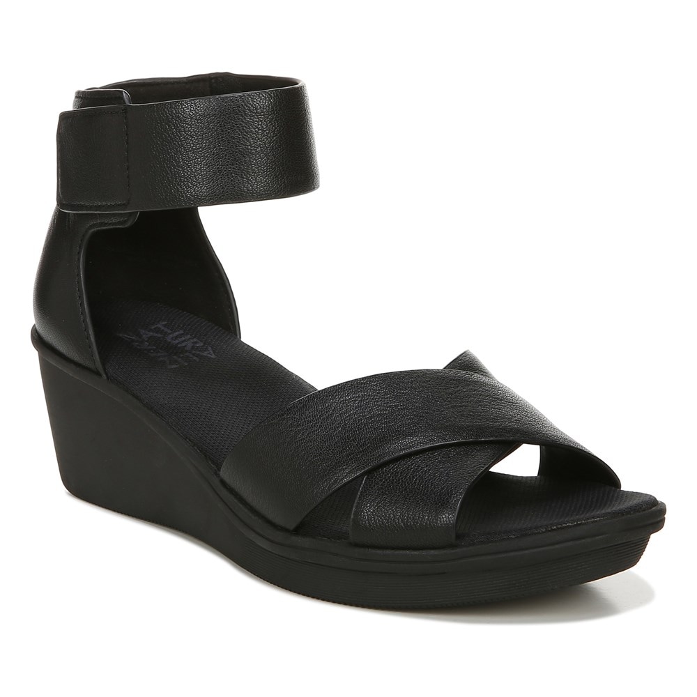 Naturalizer Riviera Wedge Sandal - Black Leather