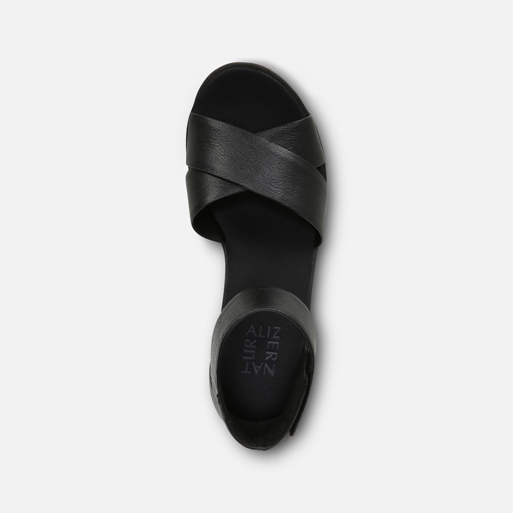 Naturalizer Riviera Wedge Sandal - Black Leather