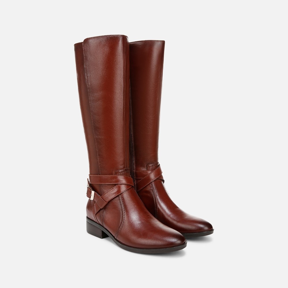 Naturalizer Rena 2 Wide Calf Riding Boot - Deep Saddle Brown Leather