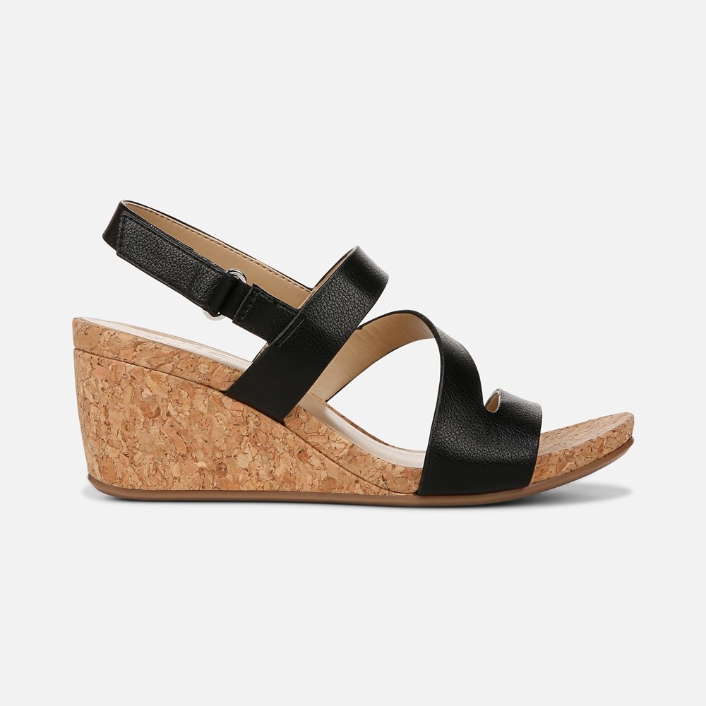 Naturalizer Adria Wedge Sandal - Black Faux Leather