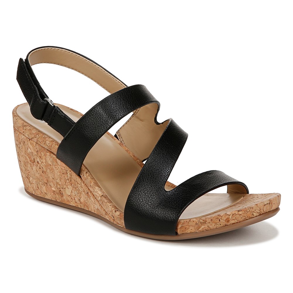 Naturalizer Adria Wedge Sandal - Black Faux Leather