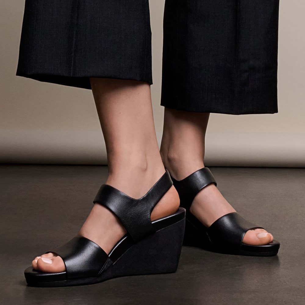 Naturalizer Imani Wedge Sandal - Black Leather