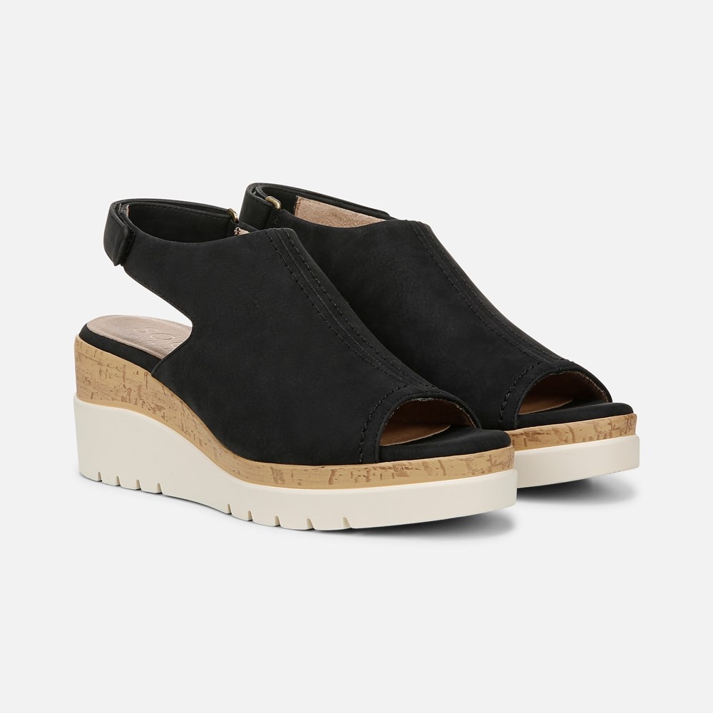 Naturalizer SOUL Giselle Wedge Sandal - Black Faux Nubuck