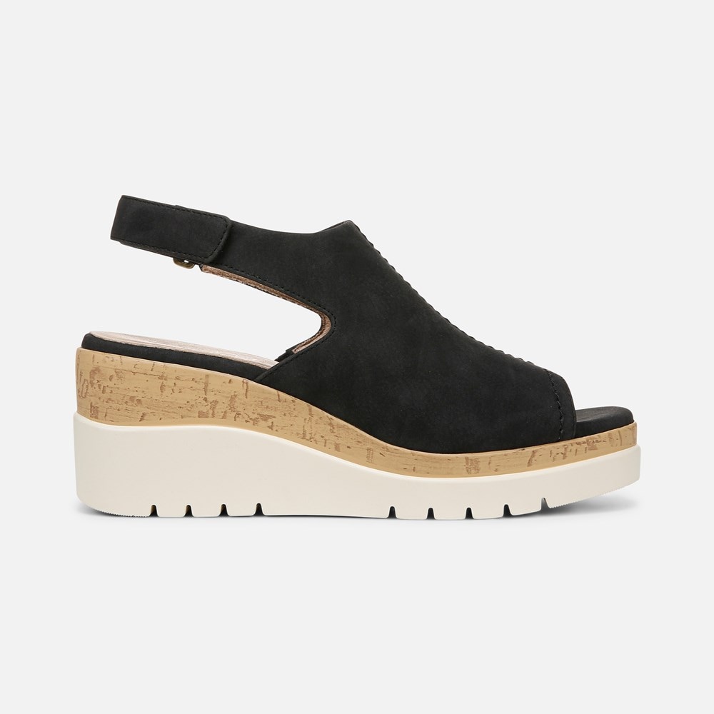 Naturalizer SOUL Giselle Wedge Sandal - Black Faux Nubuck