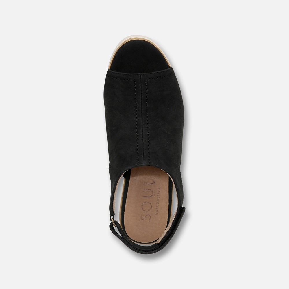 Naturalizer SOUL Giselle Wedge Sandal - Black Faux Nubuck