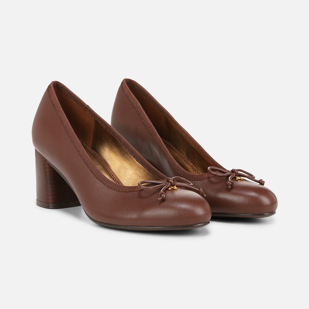 Naturalizer Sienna Block Heel Pump - Cappuccino Brown Leather