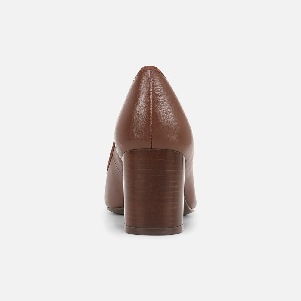 Naturalizer Sienna Block Heel Pump - Cappuccino Brown Leather