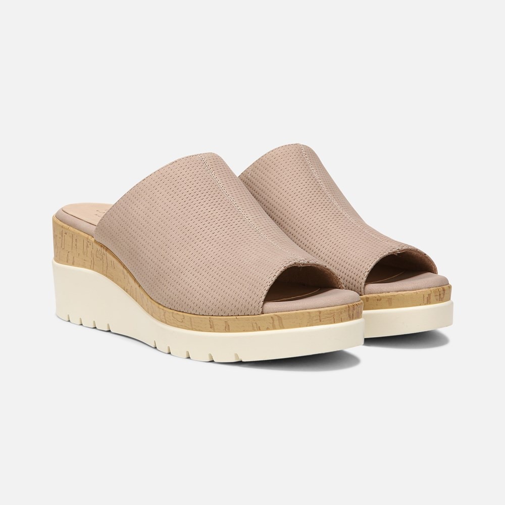 Naturalizer Soul Goodtimes Mule Wedge Sandal - Light Taupe Synthetic