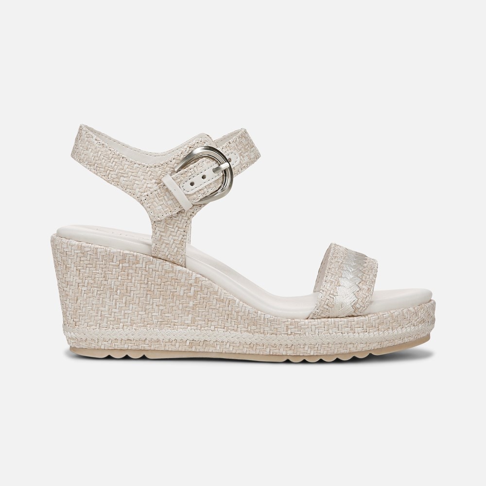 Naturalizer Stella Wedge Sandal - Eggshell Beige Raffia
