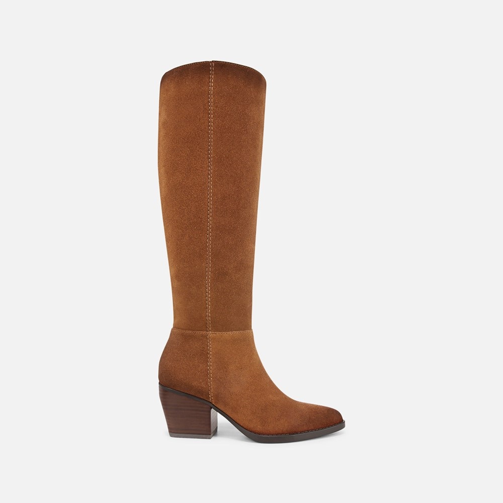 Naturalizer Fae Wide Calf Knee High Boot - Saddle Tan Suede