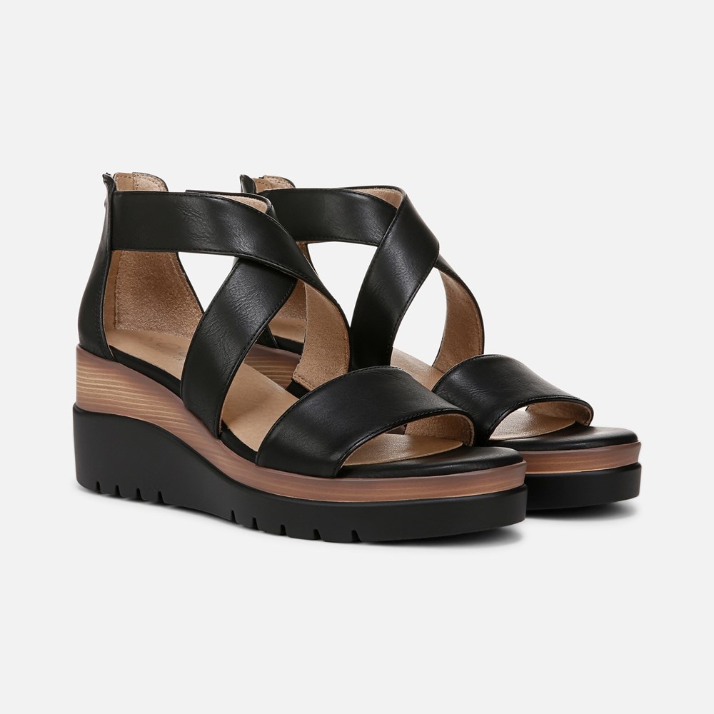 Naturalizer Soul Goodtimes Wedge Sandal - Black Faux Leather