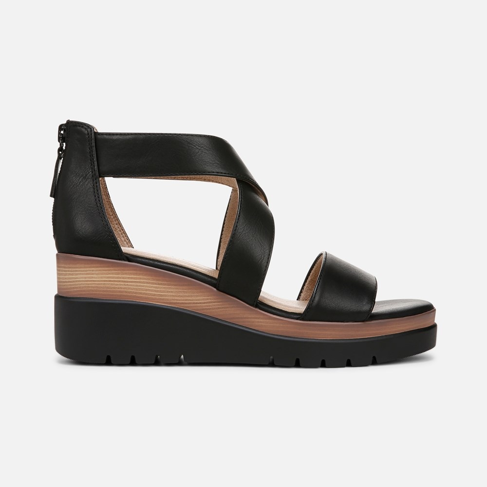 Naturalizer Soul Goodtimes Wedge Sandal - Black Faux Leather