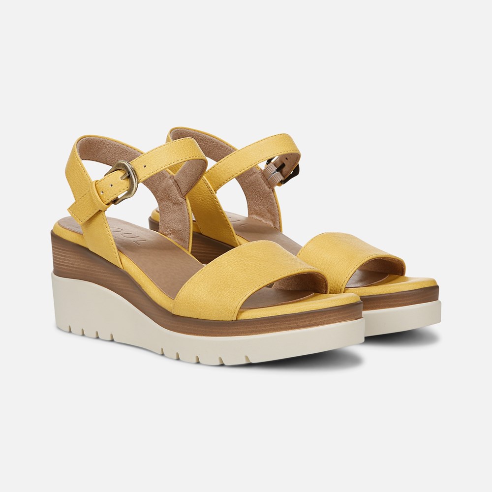 Naturalizer SOUL Graciela Wedge Sandal - Yellow Faux Leather