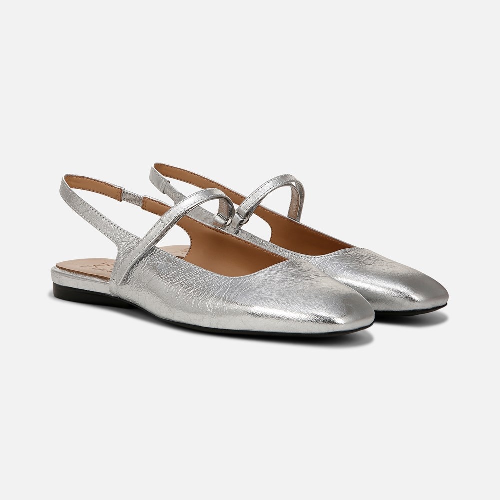 Naturalizer Connie Mary Jane Slingback Flat - Silver Leather