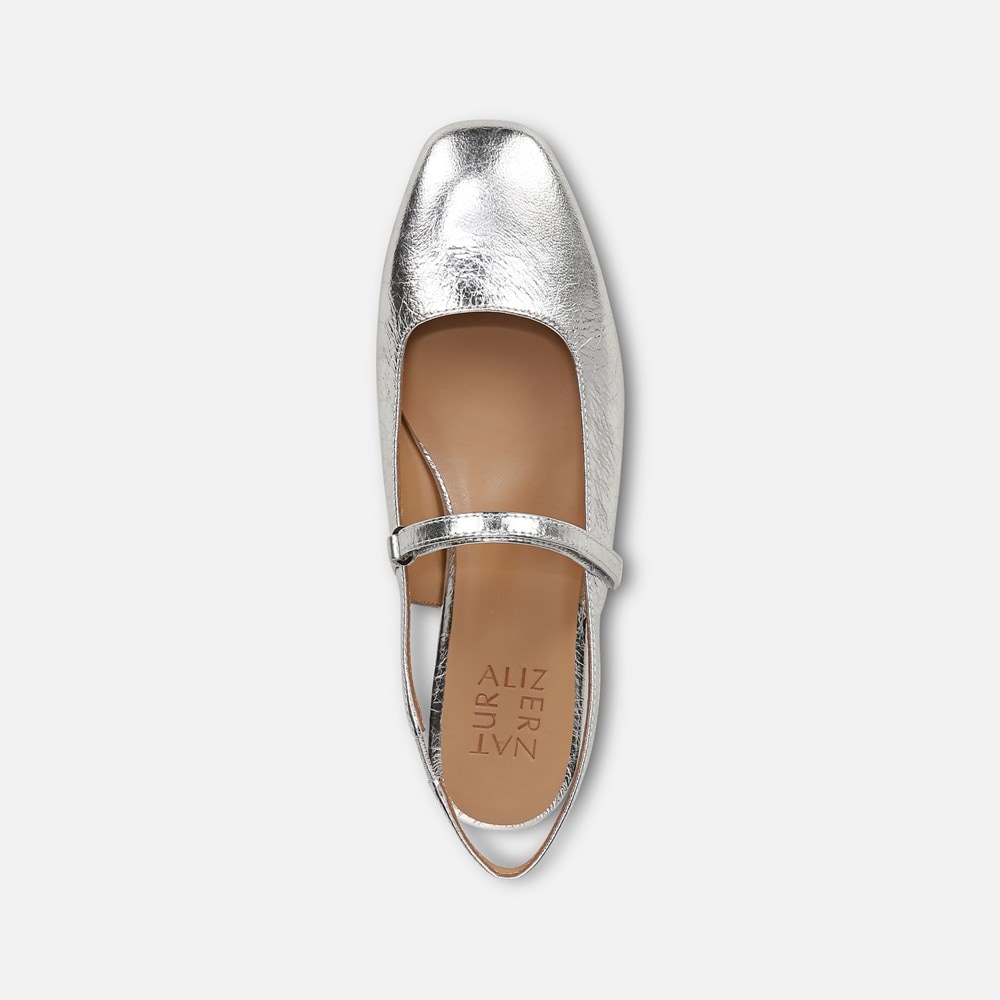 Naturalizer Connie Mary Jane Slingback Flat - Silver Leather