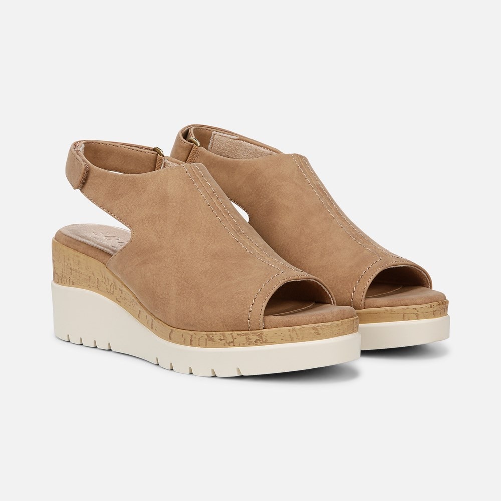 Naturalizer SOUL Giselle Wedge Sandal - Birchwood Brown Faux Nubuck