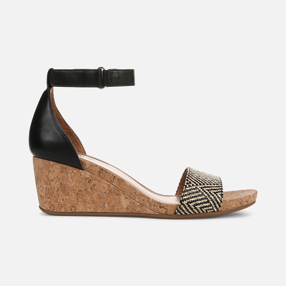 Naturalizer Areda Wedge Sandal - Black Basket Weave Faux Leather