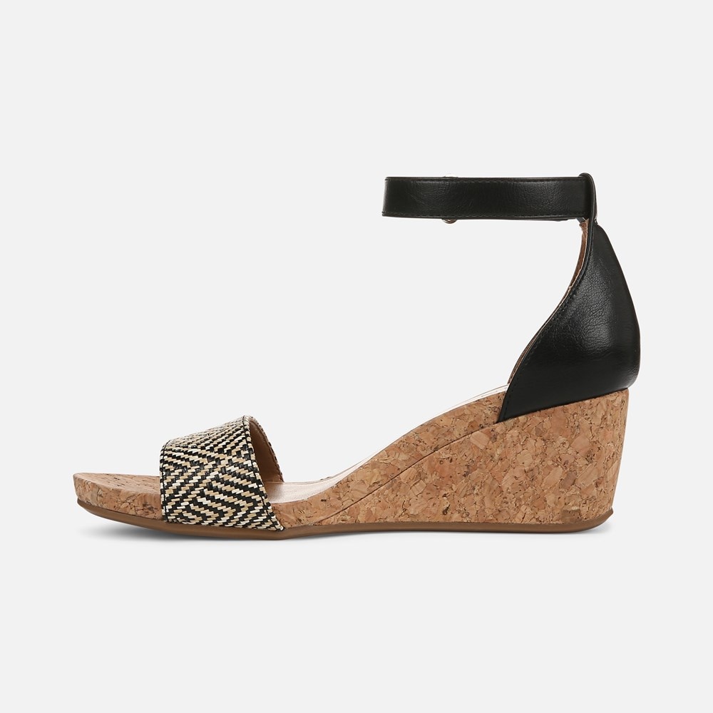 Naturalizer Areda Wedge Sandal - Black Basket Weave Faux Leather