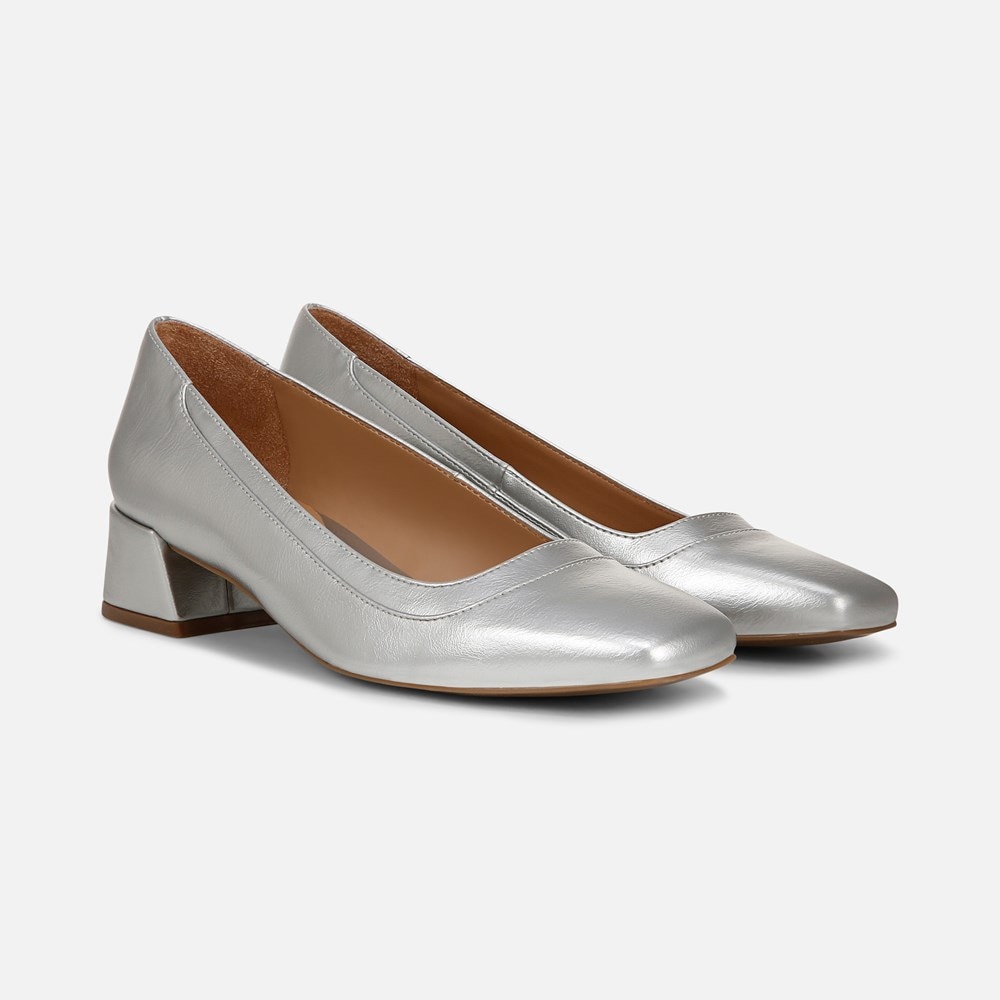 Naturalizer Huntley Block Heel Pump - Silver Faux Leather