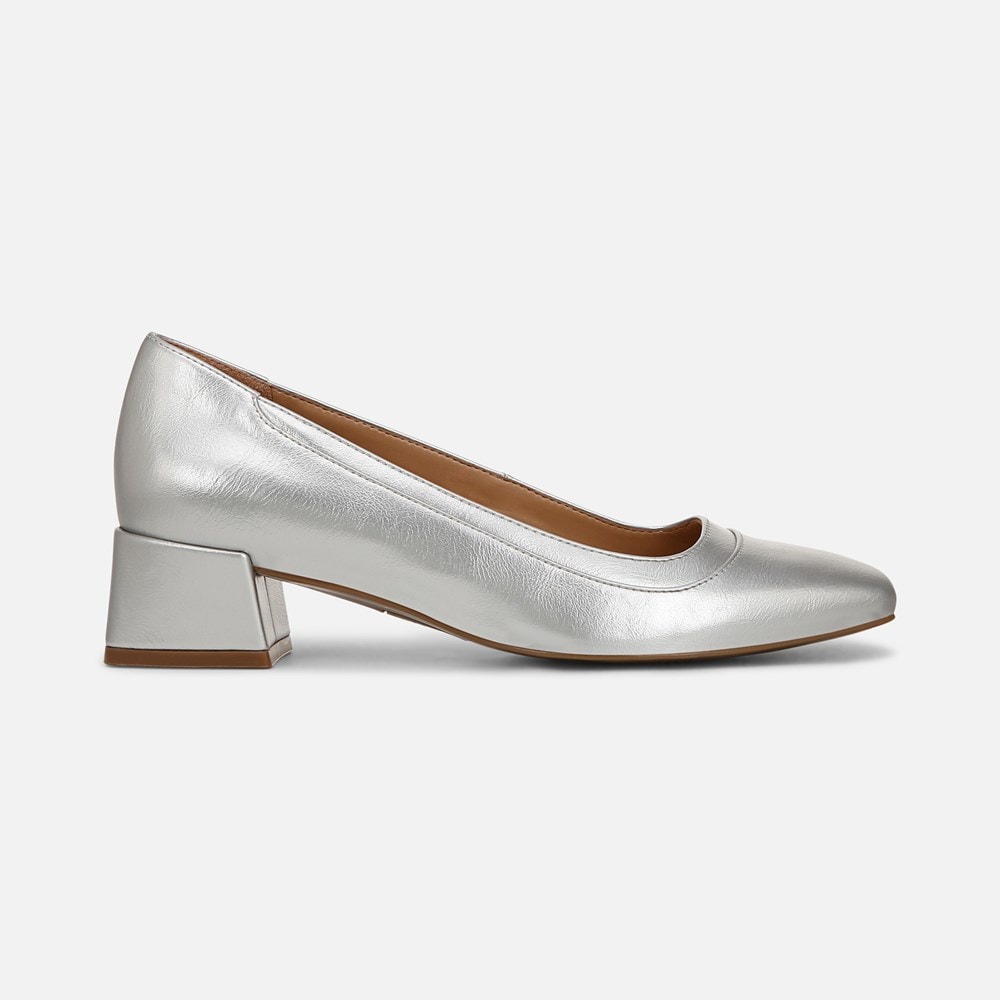 Naturalizer Huntley Block Heel Pump - Silver Faux Leather