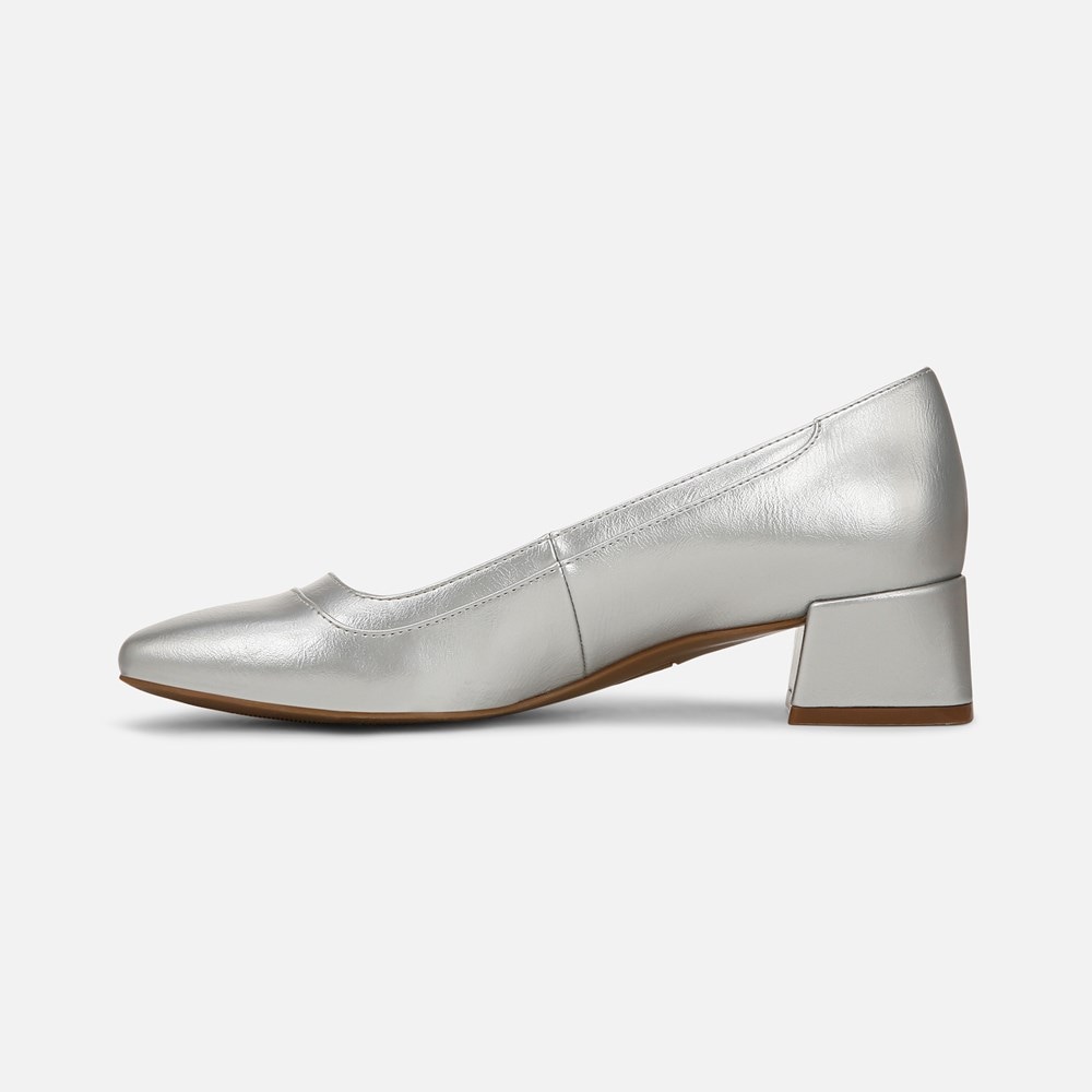 Naturalizer Huntley Block Heel Pump - Silver Faux Leather