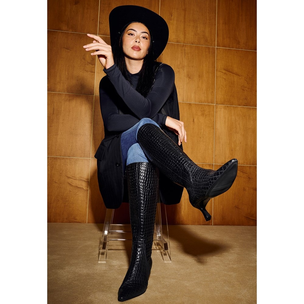 Naturalizer Deesha Knee High Boot - Black Croco Leather