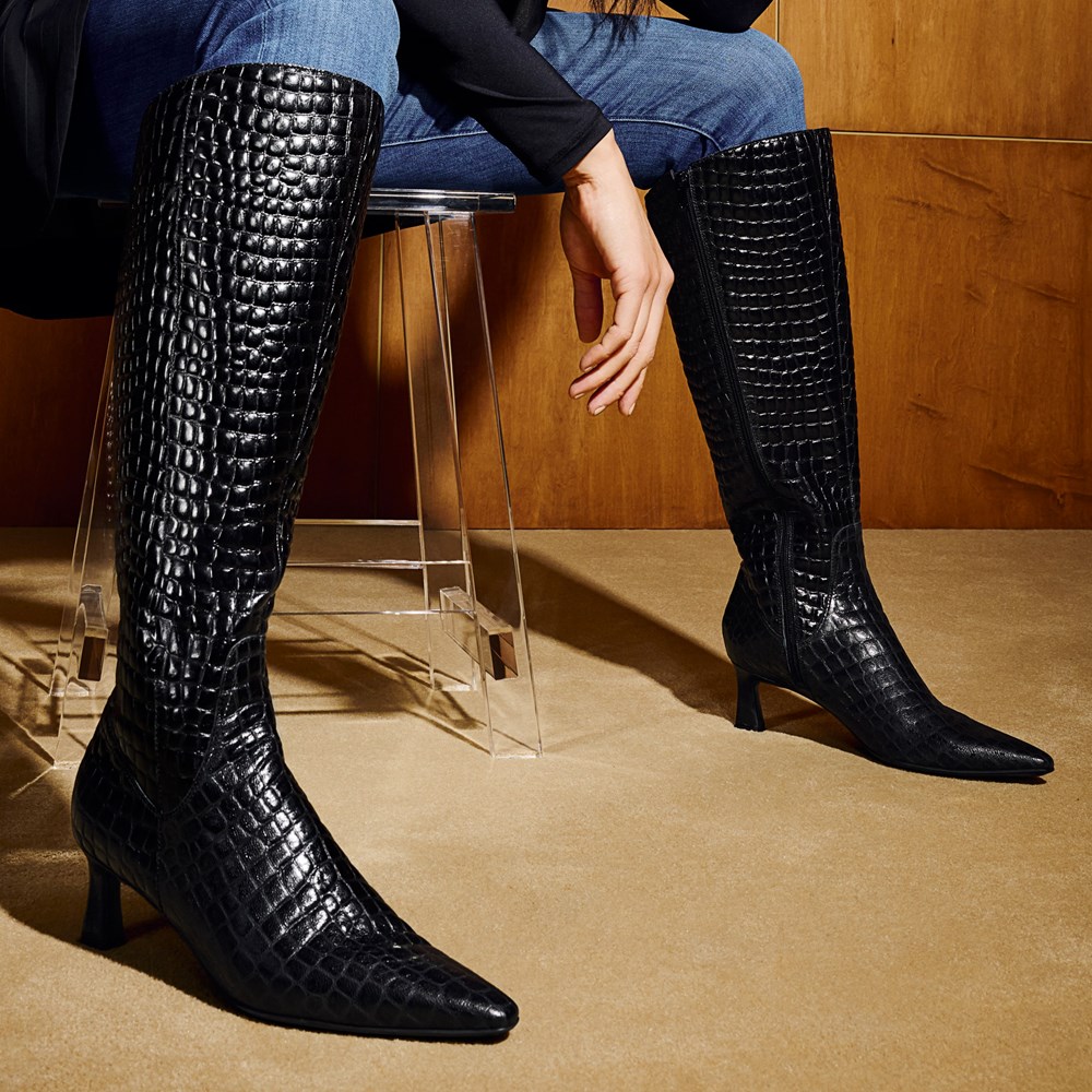 Naturalizer Deesha Knee High Boot - Black Croco Leather