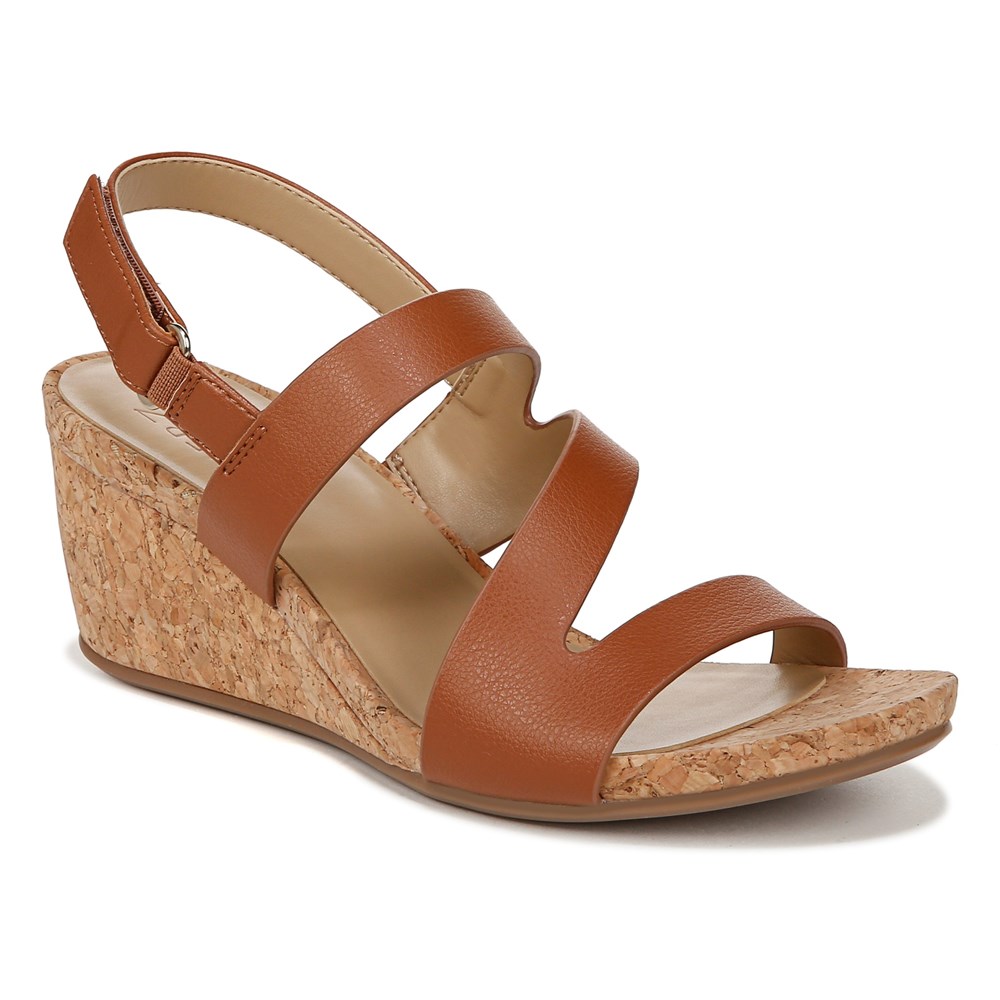 Naturalizer Adria Wedge Sandal - Toffee Brown Faux Leather