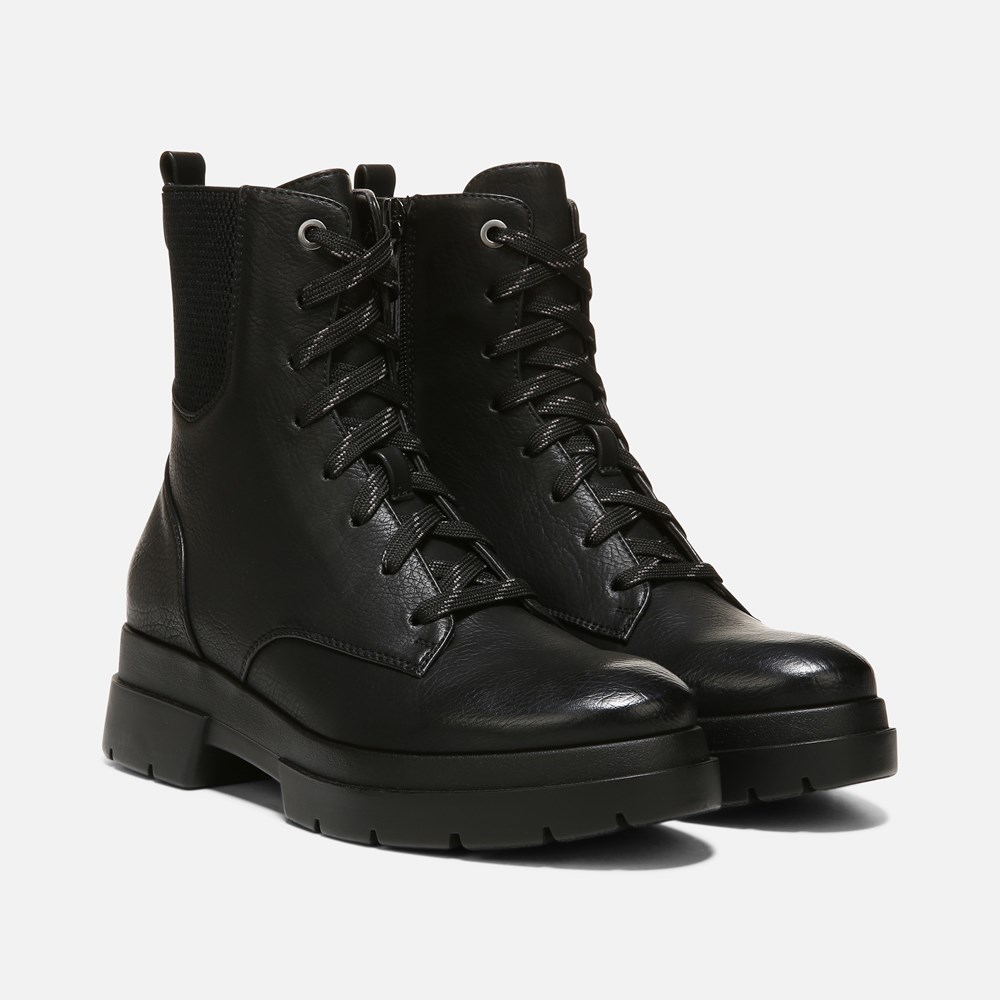 Naturalizer SOUL Ozzy Weather Resistant Combat Boot - Black Smooth Synthetic