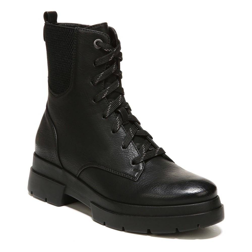 Naturalizer SOUL Ozzy Weather Resistant Combat Boot - Black Smooth Synthetic