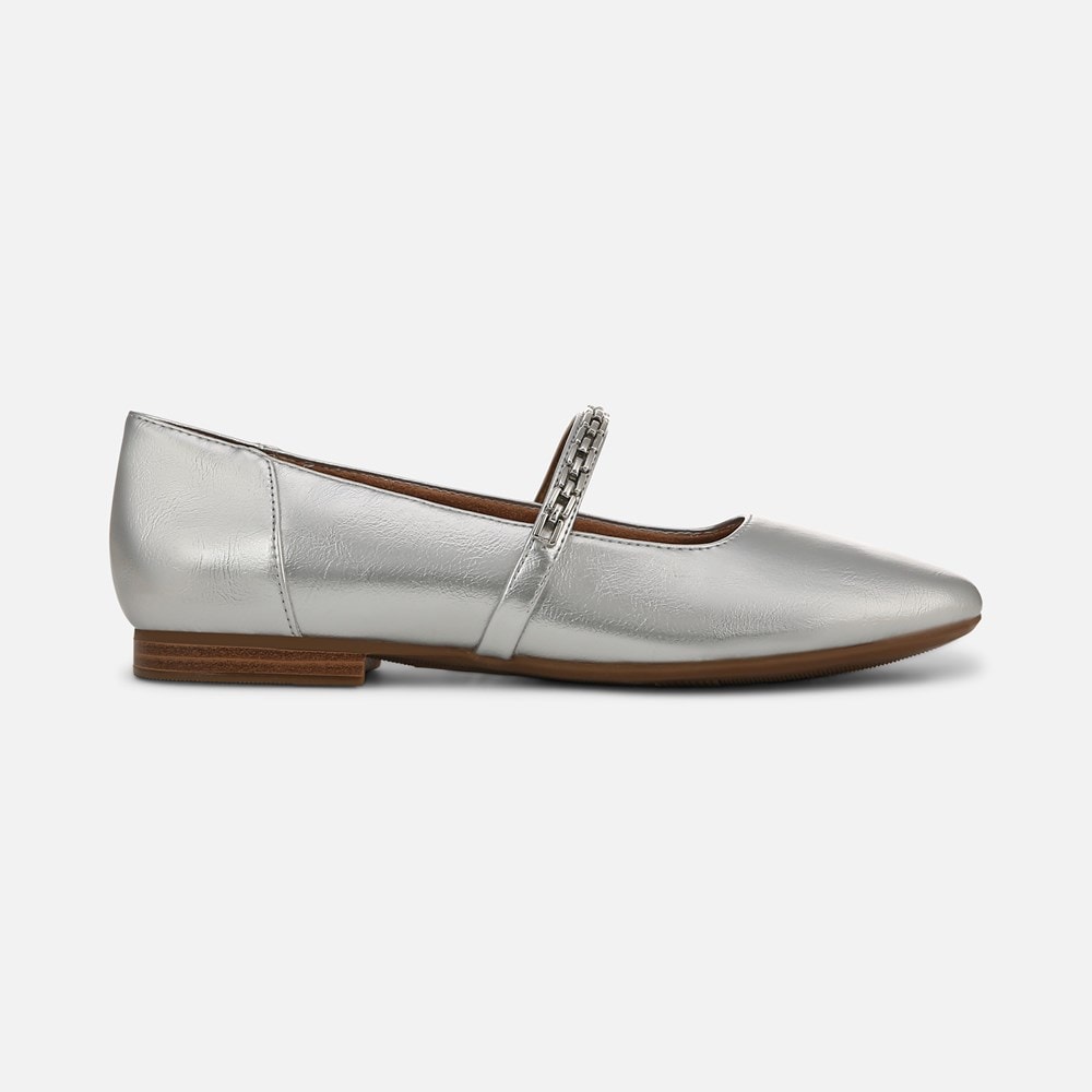 Naturalizer Kelly Chain Mary Jane Flat - Silver Faux Leather