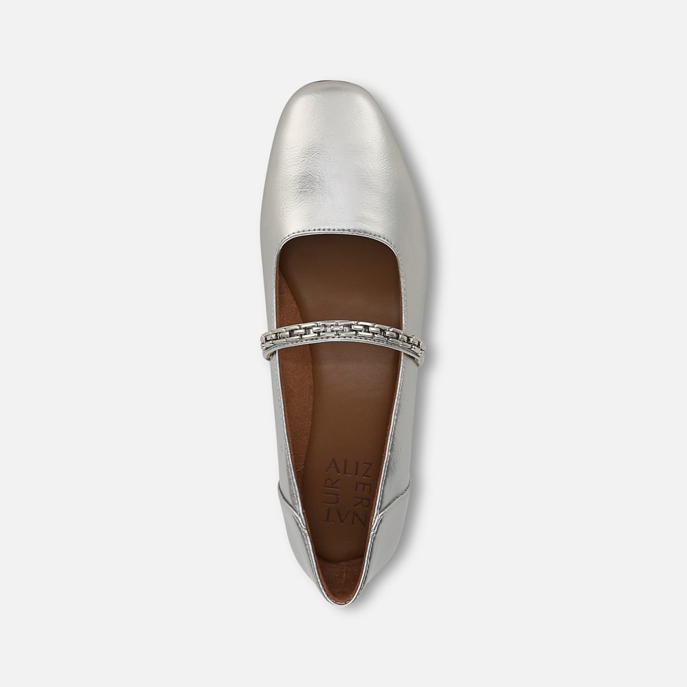 Naturalizer Kelly Chain Mary Jane Flat - Silver Faux Leather
