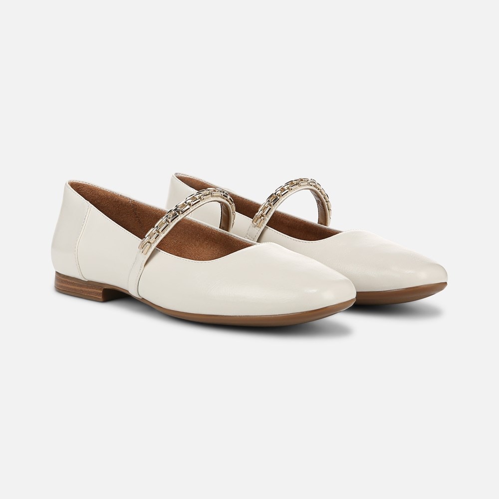Naturalizer Kelly Chain Mary Jane Flat - Warm White Faux Leather