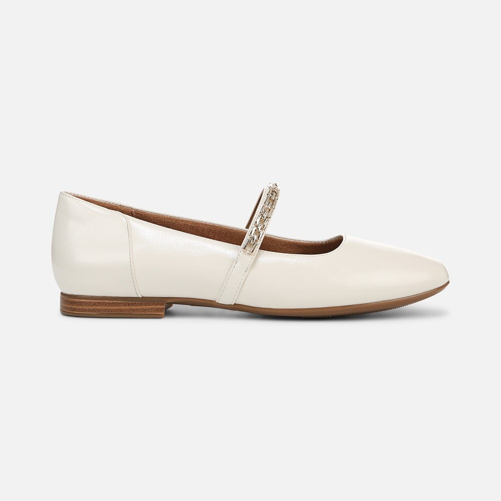 Naturalizer Kelly Chain Mary Jane Flat - Warm White Faux Leather