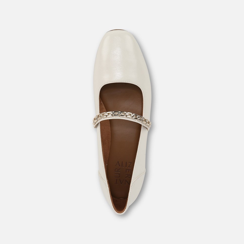 Naturalizer Kelly Chain Mary Jane Flat - Warm White Faux Leather