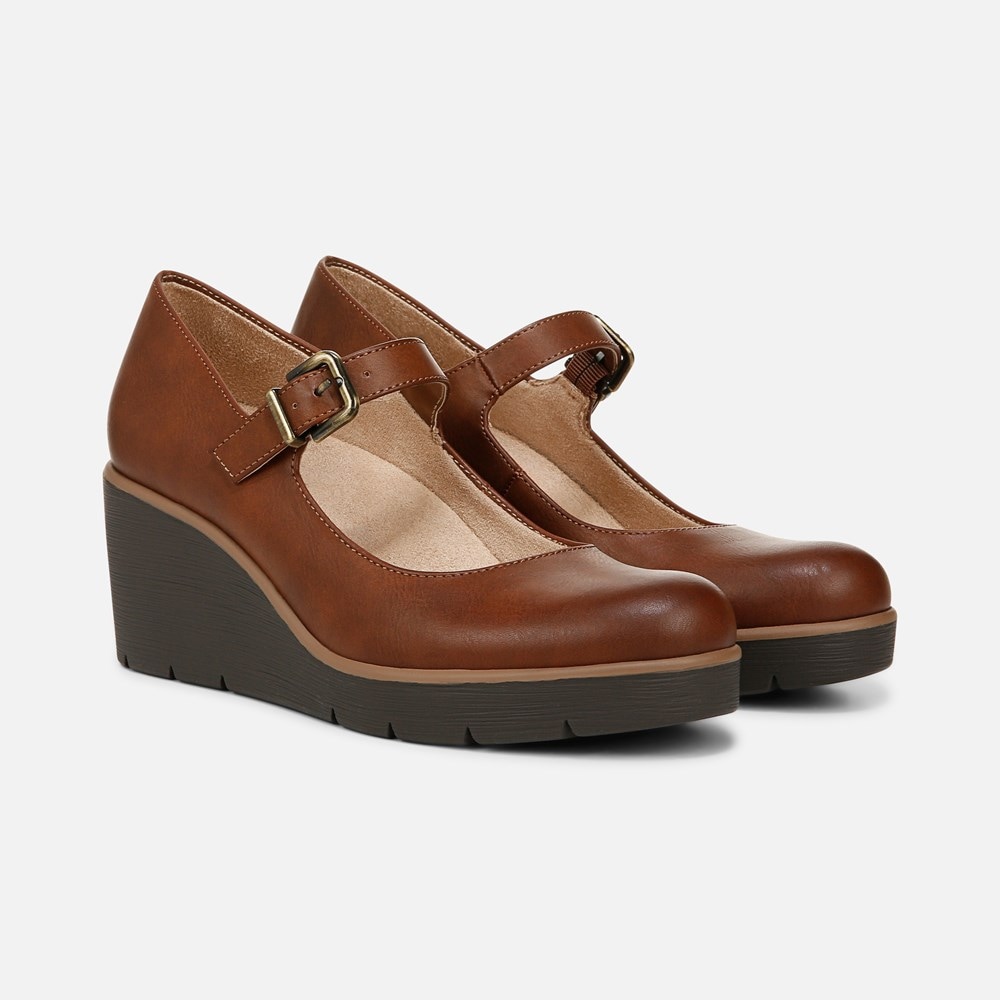 Naturalizer SOUL Adore Mary Jane Wedge - Toffee Brown Faux Leather
