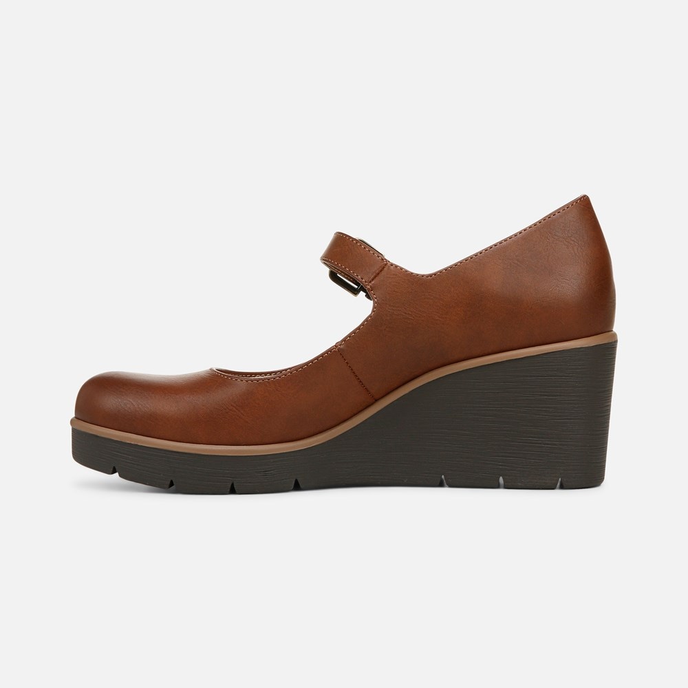 Naturalizer SOUL Adore Mary Jane Wedge - Toffee Brown Faux Leather