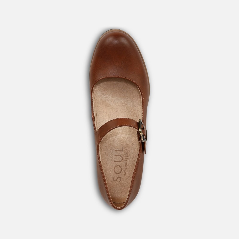 Naturalizer SOUL Adore Mary Jane Wedge - Toffee Brown Faux Leather