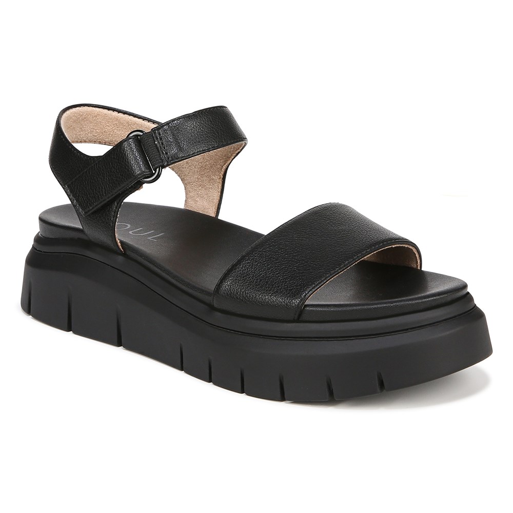 Naturalizer SOUL Poppi Wedge Sandal - Black tumbled