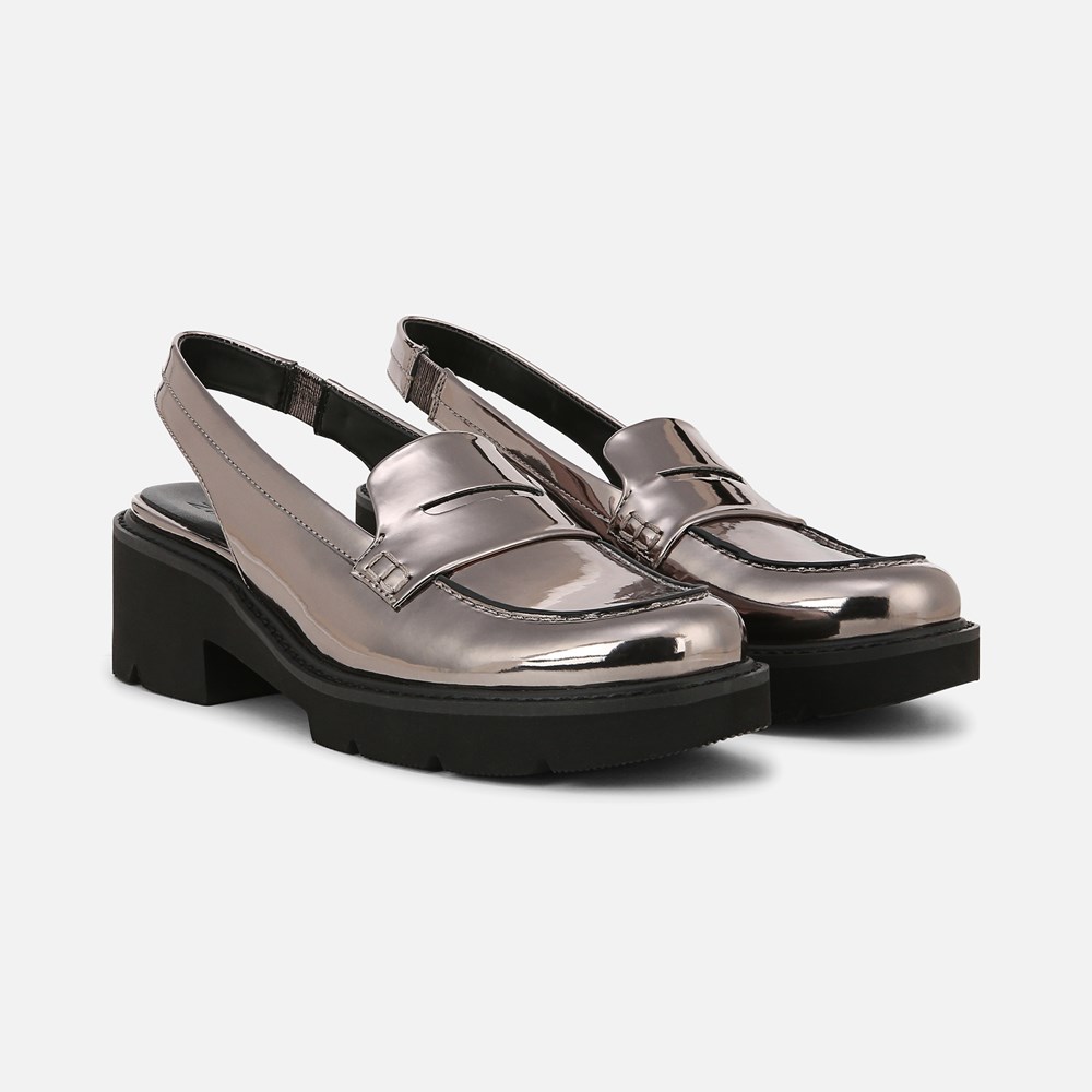 Naturalizer Darry Lug Sole Slingback Loafer - Pewter Faux Leather