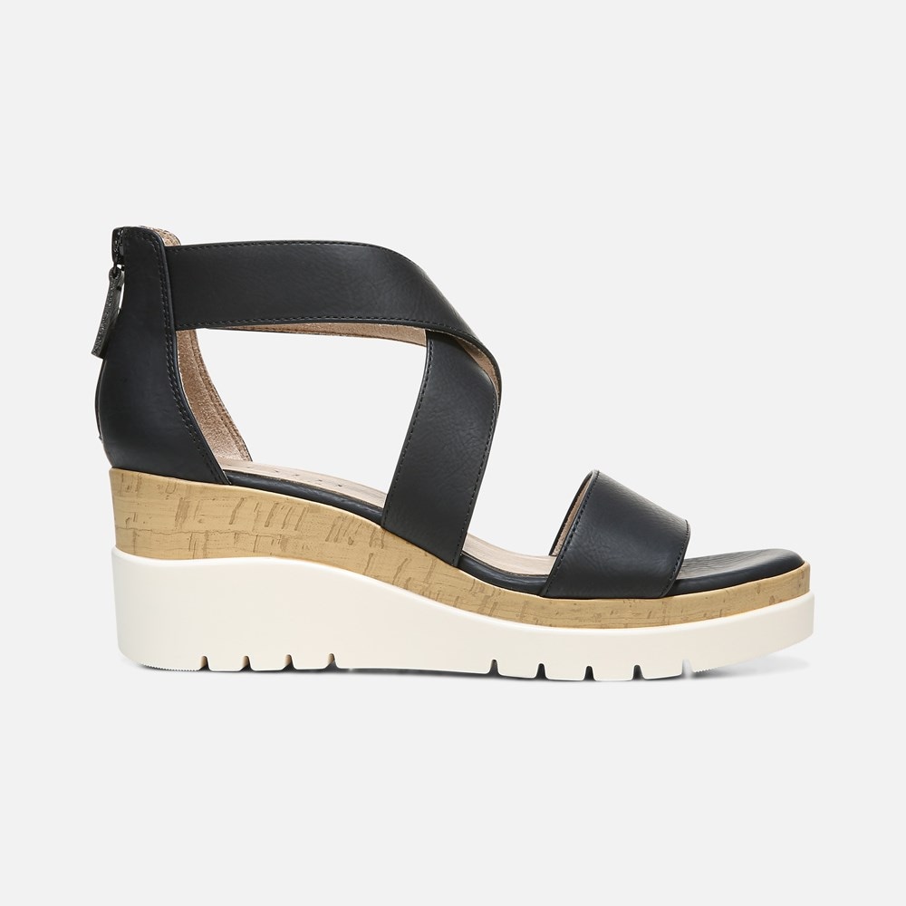 Naturalizer Soul Goodtimes Wedge Sandal - Black Synthetic