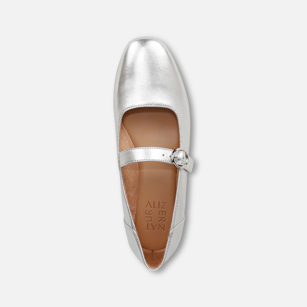 Naturalizer Kelly Mary Jane Flat - Silver Leather