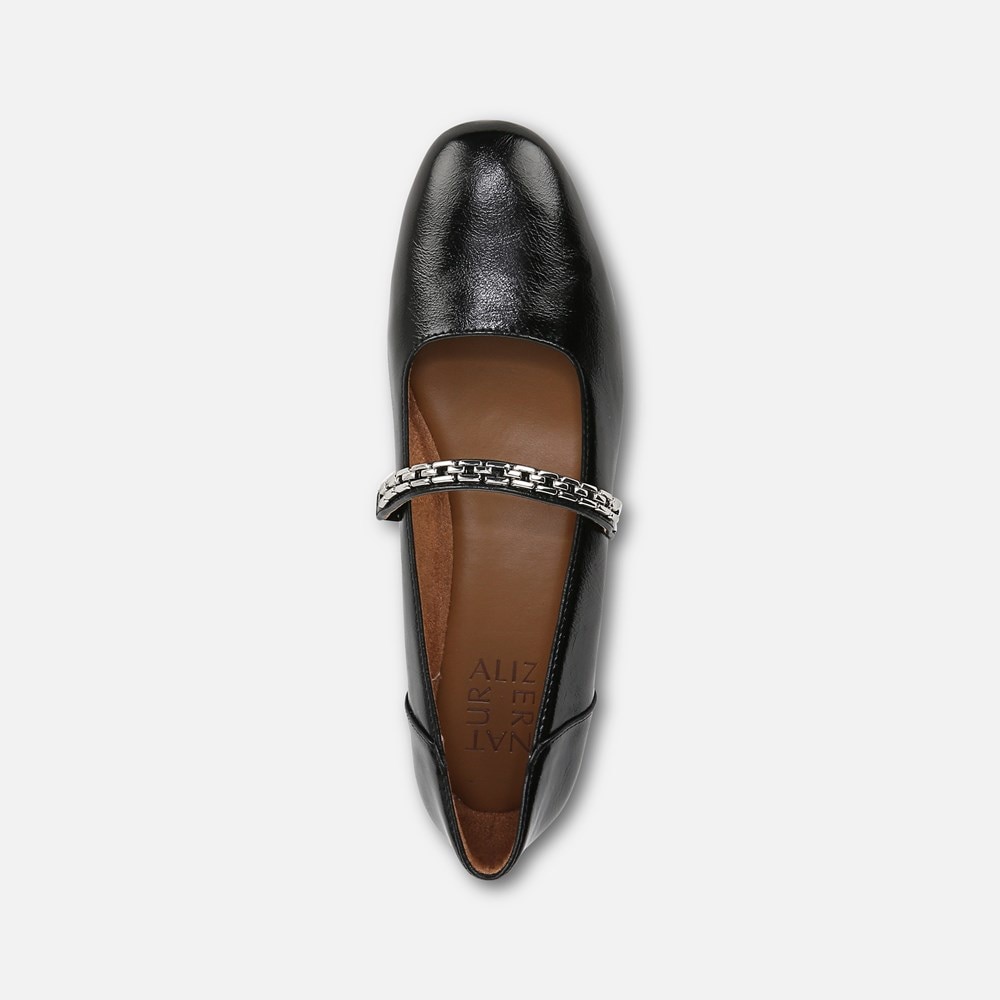 Naturalizer Kelly Chain Mary Jane Flat - Black Faux Leather