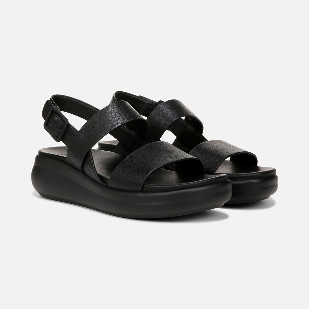 Naturalizer Coast Wedge Sandal - Tumbled Black Faux Leather