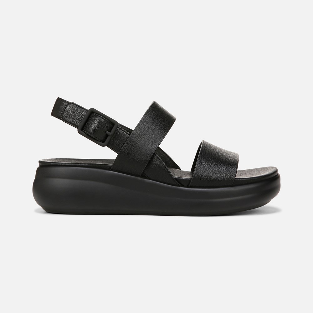 Naturalizer Coast Wedge Sandal - Tumbled Black Faux Leather