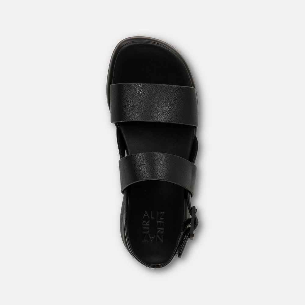 Naturalizer Coast Wedge Sandal - Tumbled Black Faux Leather